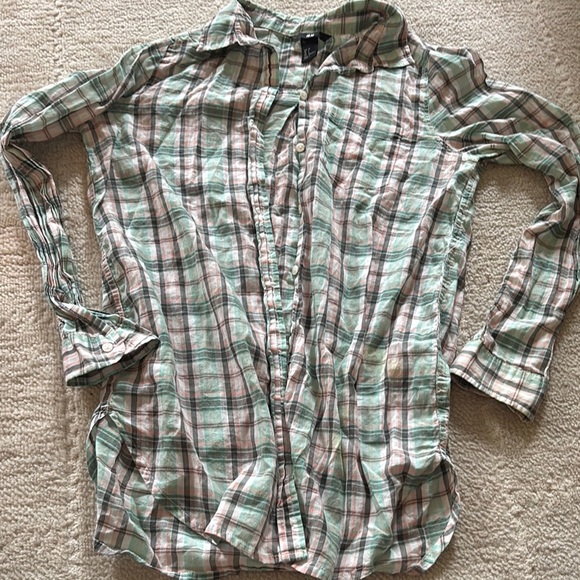 H&M Green and Brown Casual Button Down Shirt - Picture 1 of 3